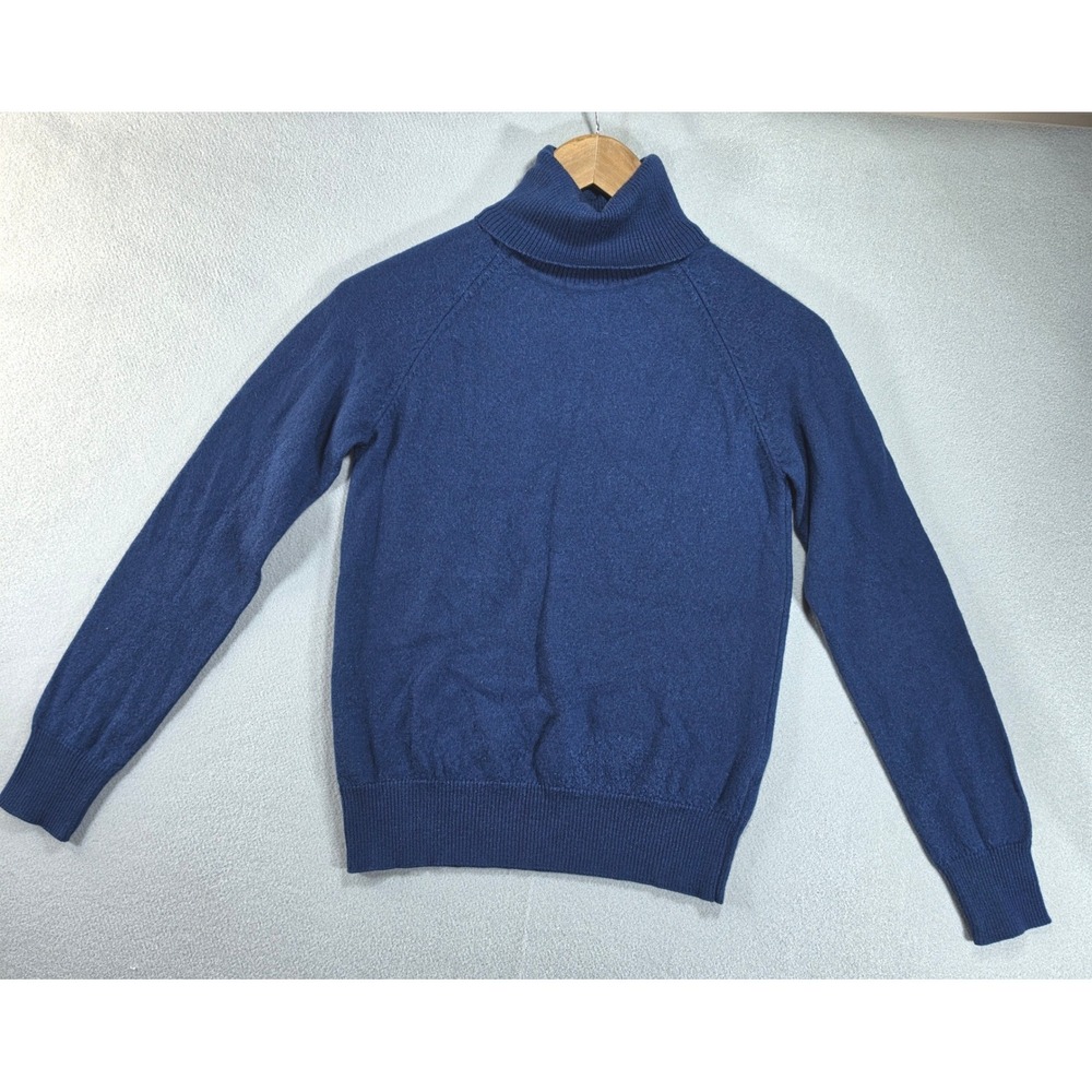 Knittons Dark Academia Turtleneck Sweater Small Merino Wool Quiet Luxury Blue